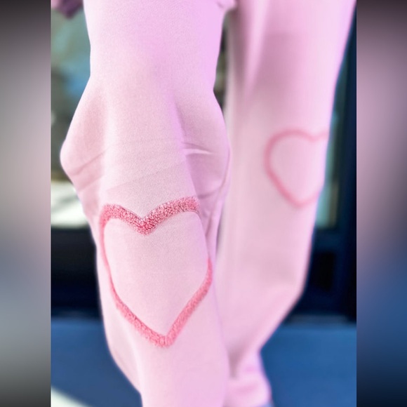 1022. Chenille heart pattern pant set in pink - Picture 4 of 5